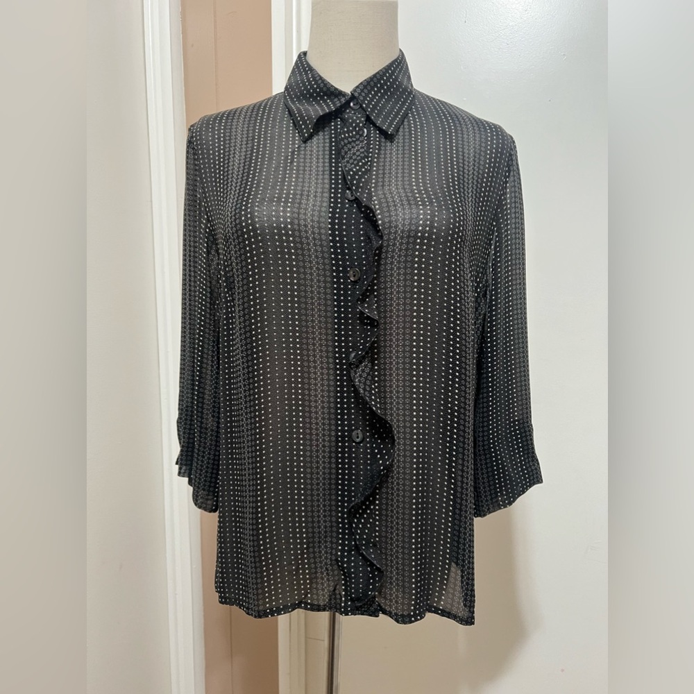 Gerard Pasquier Polka Dots Semi Sheer Blouse Made in France Size 40 3/4 Sleeve